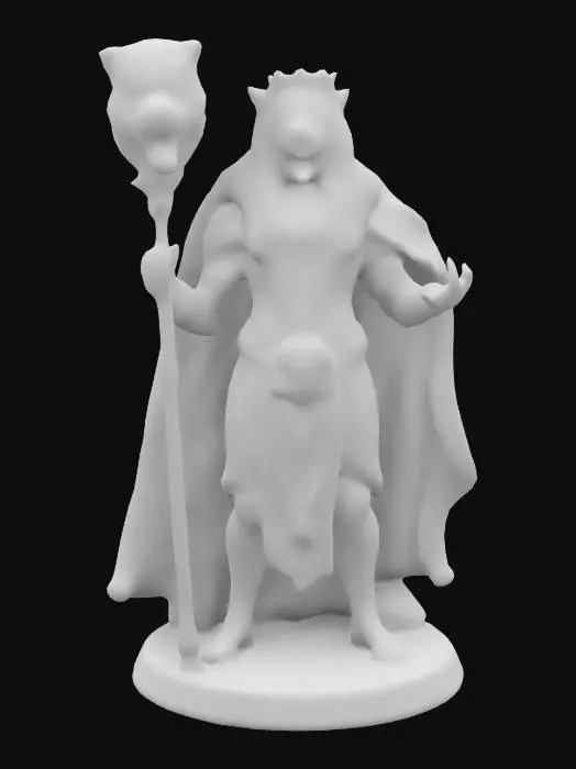 3D model for Create a 3D model of Leo as a regal figure with a lion’s mane integrated into a golden crown. Wears a flowing cape and holds a scepter topped with a lion’s head. Dynamic pose of a roaring leader. Deep-carved textures emphasize the mane, crown, and garments. Well-lit, ultra-realistic, highly detailed. Negative Prompt: blurry, flat textures, cartoonish, inconsistent proportions, low detail., #ChronoForgeWeapon#