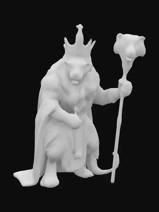 3D model for Create a 3D model of Leo as a regal figure with a lion’s mane integrated into a golden crown. Wears a flowing cape and holds a scepter topped with a lion’s head. Dynamic pose of a roaring leader. Deep-carved textures emphasize the mane, crown, and garments. Well-lit, ultra-realistic, highly detailed. Negative Prompt: blurry, flat textures, cartoonish, inconsistent proportions, low detail., #ChronoForgeWeapon#