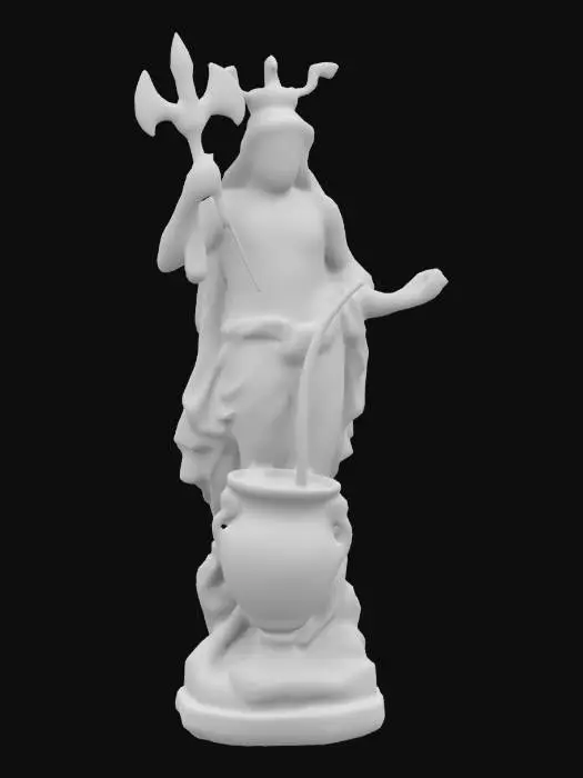 3D model for Create a 3D model of Aquarius as a figure holding a flowing urn pouring water. Wears celestial-themed robes with water bearer motifs. Dynamic pose of pouring water. Deep-carved textures highlight the water’s flow and fabric details. Well-lit, ultra-realistic, highly detailed. Negative Prompt: blurry, cartoonish, inconsistent details, flat colors, low resolution.
