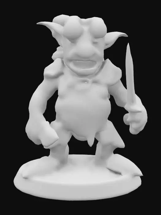 3D model for A wicked, grinning goblin, clad in patchwork armor reinforced with explosives. His leather belt is filled with grenades and makeshift bombs, while his rusty goggles reflect flickering flames. His dagger drips with poison, and his thin, wiry frame is covered in burn scars from past sabotage missions. Ultra-detailed textures, deep-carved armor etchings, high-resolution lighting effects., #game figure#