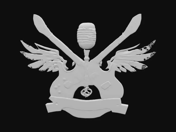 3D model for Most epic rock&roll emblem of all times: guitars, microphone, fire, motor, motorcycle, freedom, wings, alcohol, sex, peace., #emblem#,  