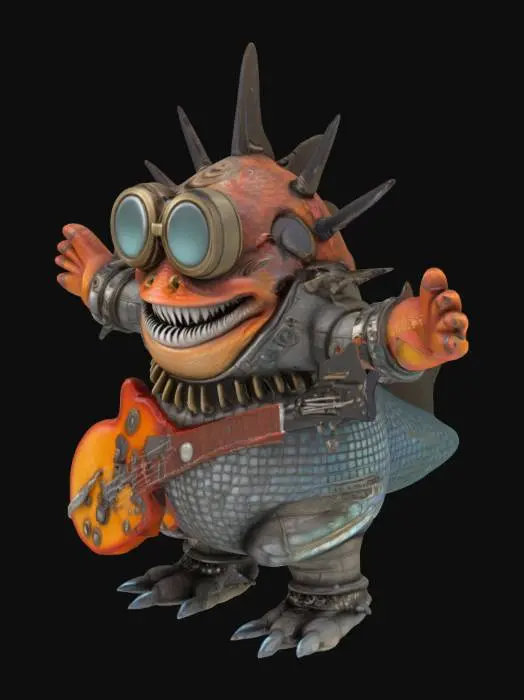 3D model for Character T-pose. steampunk interstellar Elvis rock-n-roll monster fish