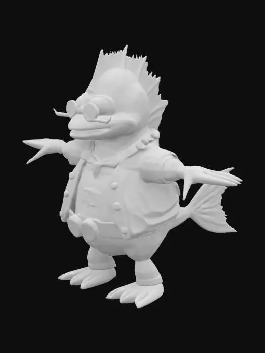 3D model for Character T-pose. steampunk interstellar Elvis rock-n-roll monster fish