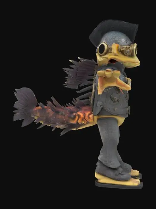 3D model for Character T-pose. steampunk interstellar Elvis rock-n-roll monster fish
