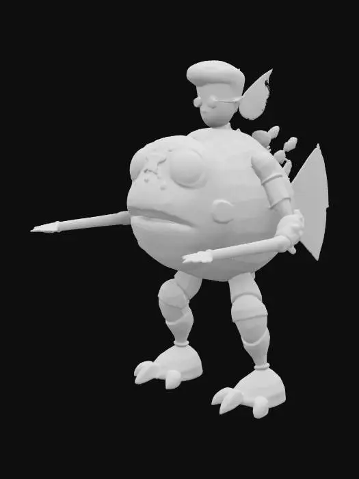 3D model for Character T-pose. steampunk interstellar Elvis rock-n-roll monster fish