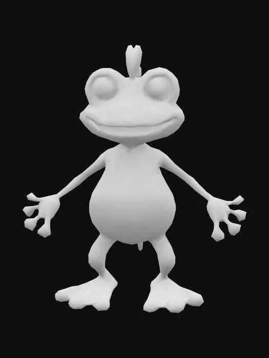 3D model for character. A man, looking like zebra and a frog same time. Low-poly. legs are spread asides for better rigging.