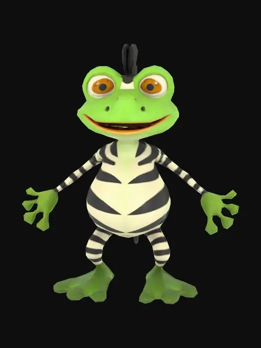 3D model for character. A man, looking like zebra and a frog same time. Low-poly. legs are spread asides for better rigging.