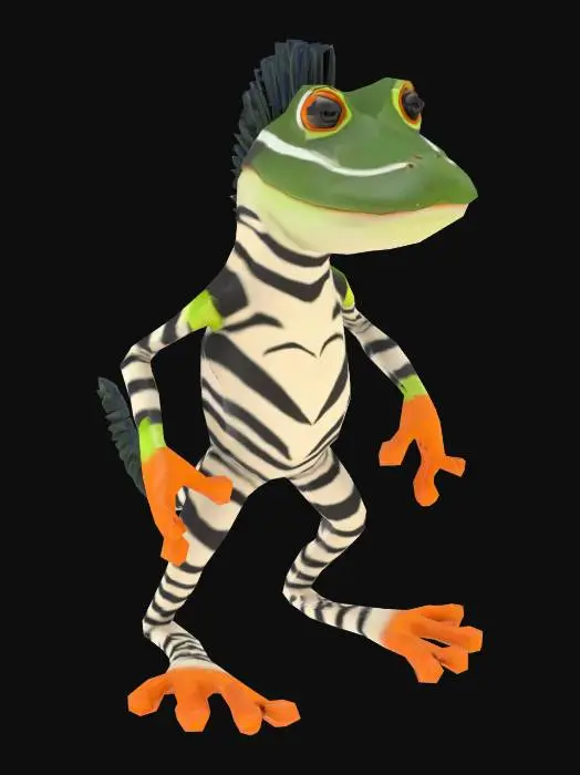 3D model for character. A man, looking like zebra and a frog same time. Low-poly. legs are spread asides for better rigging.