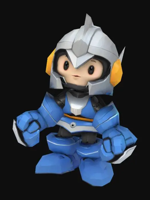 3D model for Low-poly funny cartoonish robo-knight character. T-pose.