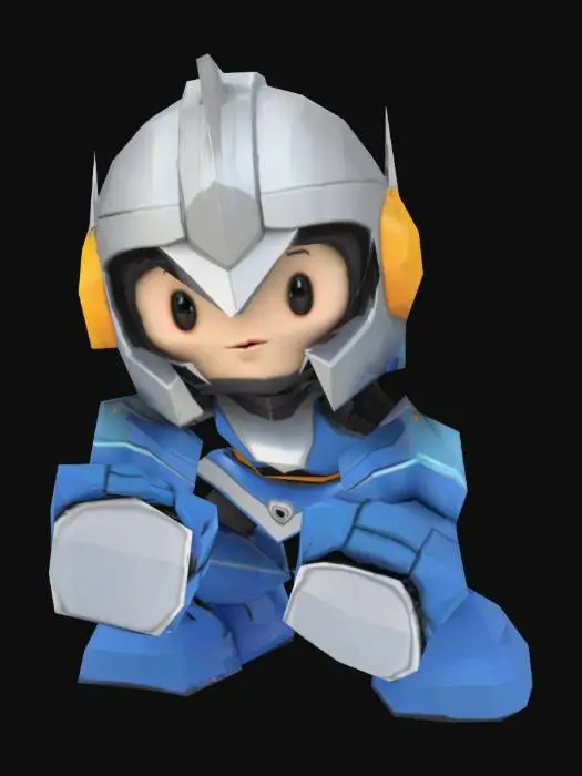 3D model for Low-poly funny cartoonish robo-knight character. T-pose.