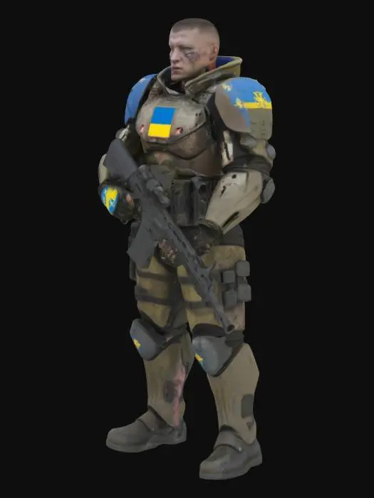 3D model for [Ukraine] Український воїн - кіборг, що захищає пошкоджений аеропорт Донецька #AroundTheWorld#