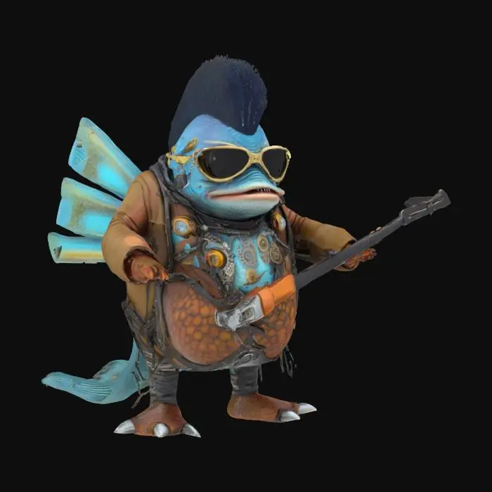 3D model for Character T-pose. steampunk interstellar Elvis rock-n-roll monster fish