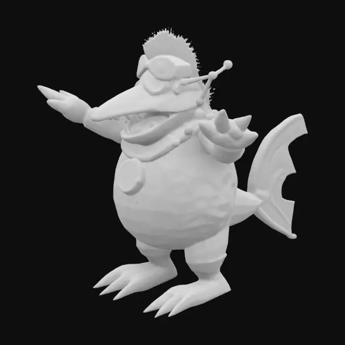 3D model for Character T-pose. steampunk interstellar Elvis rock-n-roll monster fish