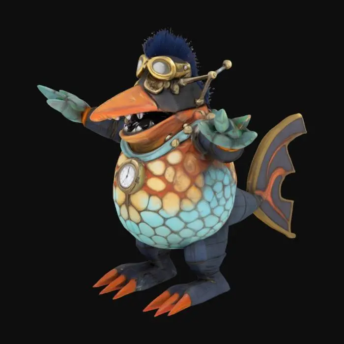 3D model for Character T-pose. steampunk interstellar Elvis rock-n-roll monster fish