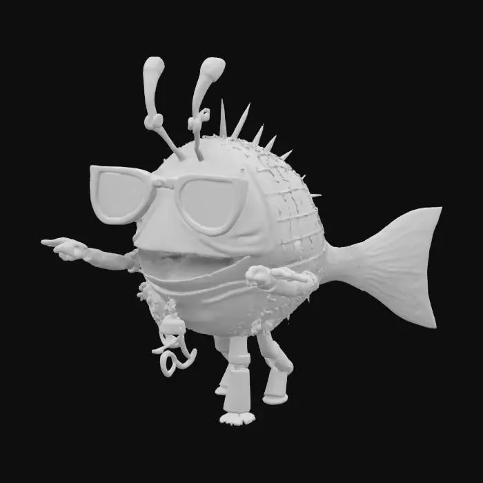 3D model for Character T-pose. steampunk interstellar Elvis rock-n-roll monster fish