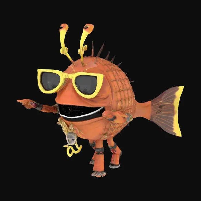 3D model for Character T-pose. steampunk interstellar Elvis rock-n-roll monster fish