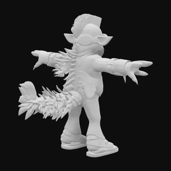 3D model for Character T-pose. steampunk interstellar Elvis rock-n-roll monster fish