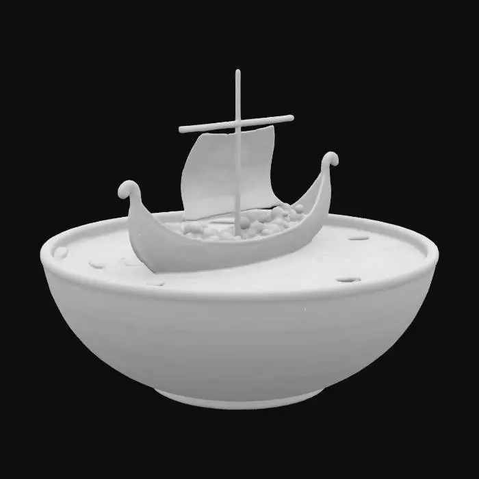 3D model for [Ukraine] Український козацький човен "чайка", що пливе у мисці борщу. стиль трохи мультяшний, миска - традиційна українська, з візерунками, #AroundTheWorld#