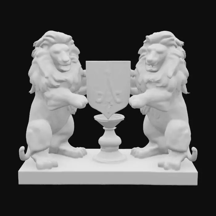 3D model for Two lions holding Ukrainian coat of arms., #emblem#