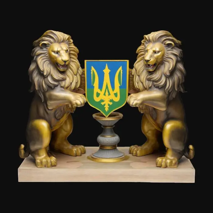 3D model for Two lions holding Ukrainian coat of arms., #emblem#