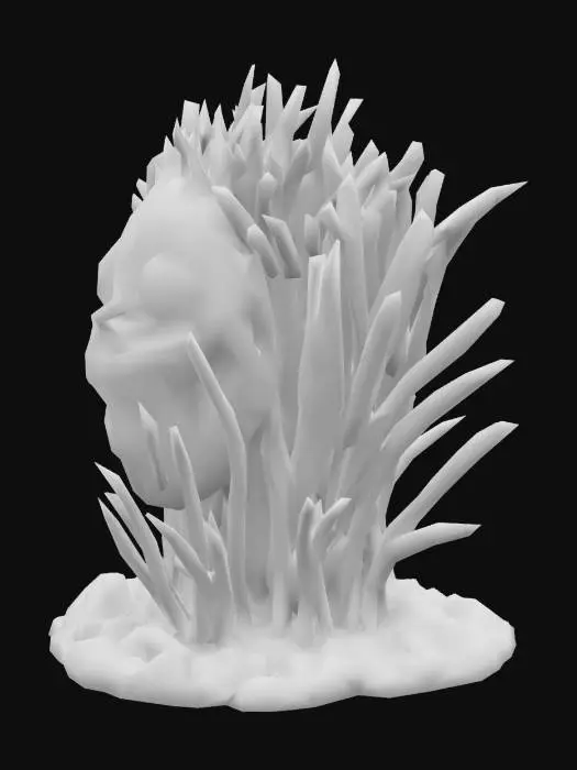 3D model for Куст травы осоки с корнями, с прилипшими кусочками земли к корням и в корнях милое лицо с злобным оскалом в мультипликационном стиле