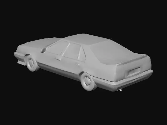 3D model for "Low-poly black 90s sedan car, flat textures, early 3D video game style, PS1 aesthetic, jittery details."