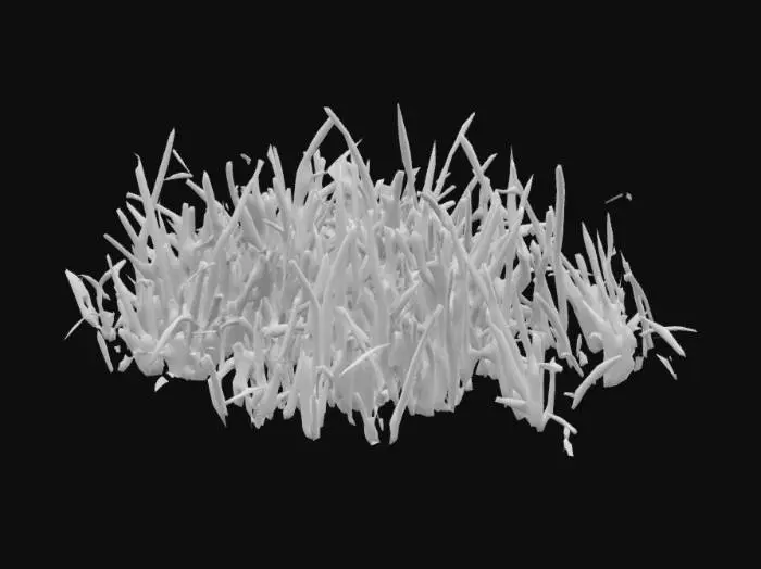 3D model for Soft stylized grass clumps, various height, shades of green and yellow, gentle hand-painted strokes, scattered across terrain, semi-realistic ambient design