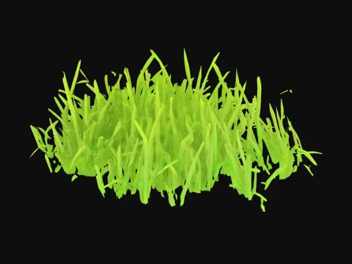 3D model for Soft stylized grass clumps, various height, shades of green and yellow, gentle hand-painted strokes, scattered across terrain, semi-realistic ambient design