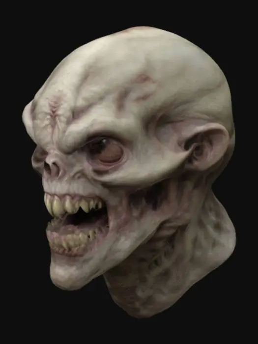 3D model for A very highly detailed and anatomaly correct scary monster head . it should be gross and darkish and  highly detailed 