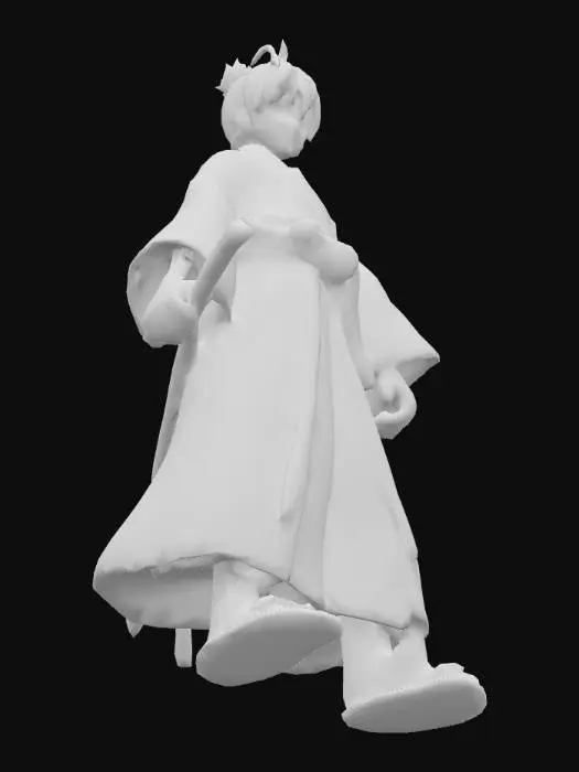 3D model for make me a boy who called tanjiro with using kimono on his body color green and using black sword, style anime and his hair is red and also his eyes  