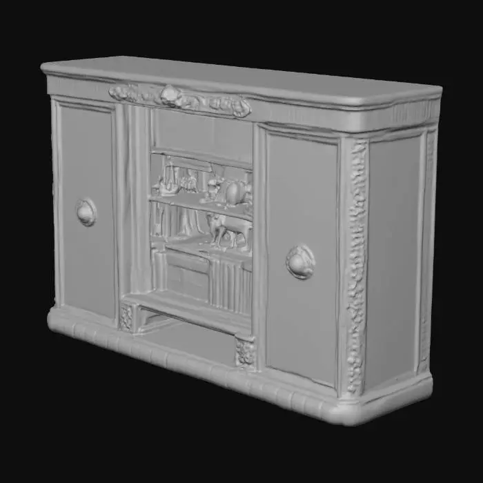 3D model for Curio Cabinet with Books and Figurines