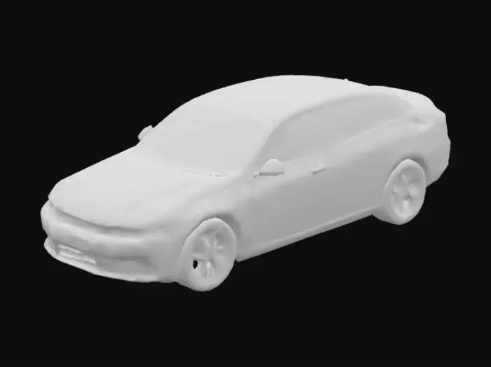 3D model for A realistic 3D model of a 2021 Volkswagen sedan, automatic transmission, in glossy black paint. The car should have detailed and accurate proportions, smooth curves, and clean geometry. Include high-resolution textures for the body, tires, headlights, and glass. Ensure reflections and material finishes are realistic: metallic black for the body, rubber for the tires, chrome details around the windows and grille. The model should look showroom-ready with good lighting and shading baked in.