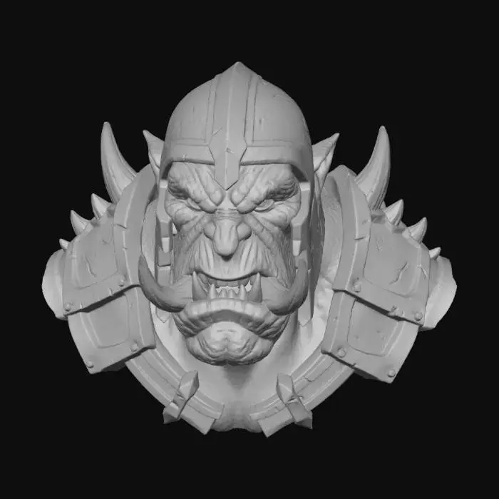 3D model for Orc bust with huge tusks,and scars,scary, sharp edges, realistic, #villain#,