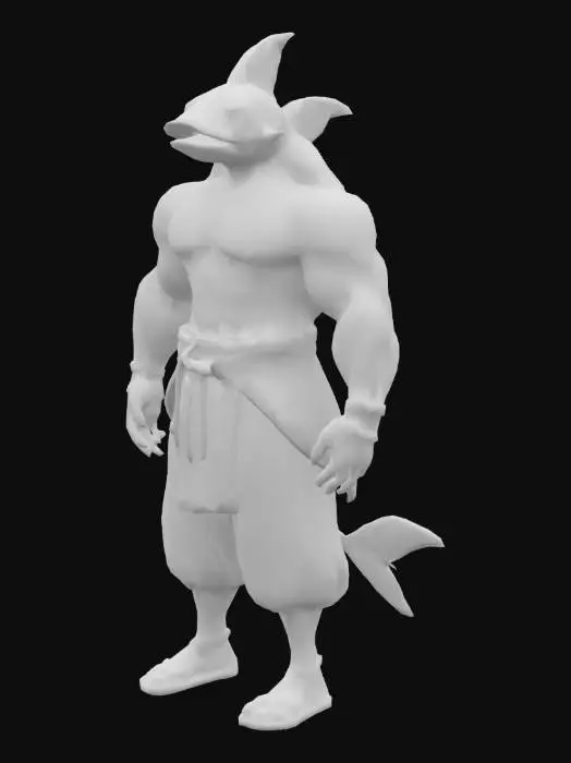 3D model for Мускулистый человек с головой рыбы в самурайское одежде с шаолинскими восточными элементами 