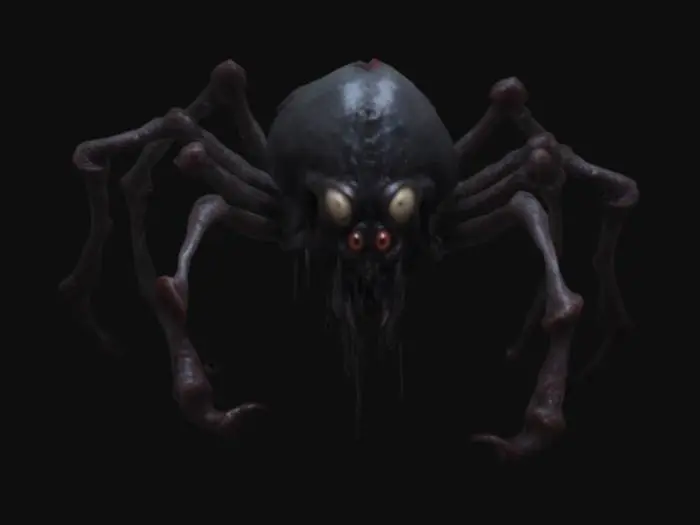 3D model for Soul eating Horrbale monster 8 eyes black souls look to its eyes tentacles maws claws looking like out of some sort of nightmare dark spooky creepy spider like undead roting look maggots guts bleeding biomass tentacle arms
