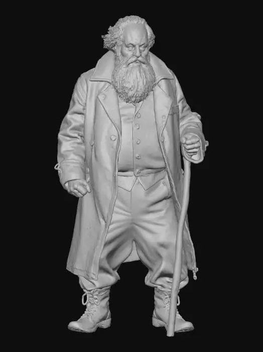3D model for an angry old man waving his walking stick