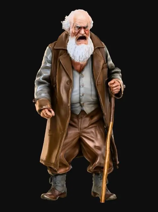 3D model for an angry old man waving his walking stick