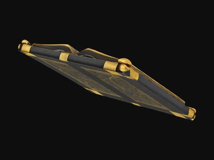 3D model for Black and gold stone tablet, open book in middle with scribble lines for text as embossed icon, baked in high quality details for 3d printing, #emblem#