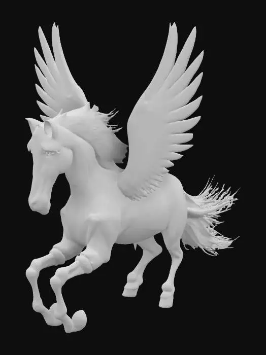 3D model for A majestic winged horse with luminous celestial wings, soaring through a mystical sky filled with glowing constellations and swirling nebulae, its mane flowing like liquid stardust, ethereal light radiating from its body, enchanted atmosphere, ultra-detailed, fantasy art, cinematic composition, trending on ArtStation, 8K resolution.