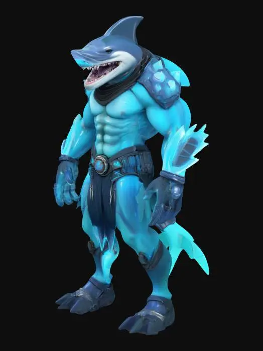 3D model for #fairy#, A muscular anthropomorphic dolphin warrior, inspired by the Street Sharks aesthetic, with powerful arms, sharp fins, and a streamlined yet bulky body. The character has a fierce expression, a wide toothy grin, and battle scars. Wearing futuristic battle armor with aquatic-themed details, glowing neon lines, and cyber-enhanced fins. Dynamic pose, cinematic lighting, comic book-style shading, ultra-detailed, trending on ArtStation, 8K resolution., #fairy#