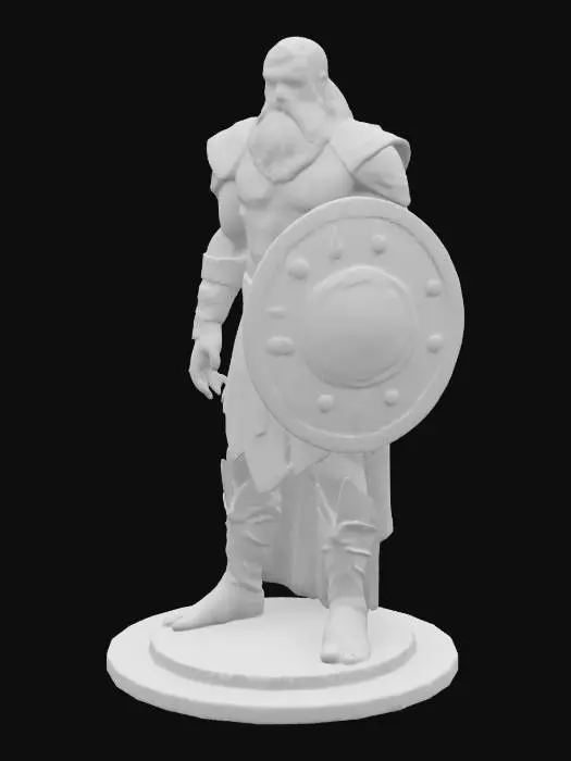 3D model for [Norway] The Moonstone Sentinel: A towering Viking warrior statue carved from icy stone, holding a giant glowing moonstone shield, ancient Nordic runes engraved across the armor and shield, ethereal blue glow resembling the Northern Lights, symmetrical, watertight, solid geometry, highly detailed, printable 3D style, no floating parts, #AroundTheWorld#, #AroundTheWorld#