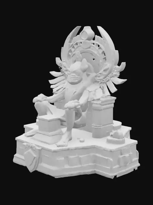 3D model for [Egypt] The Scarab Throne: A floating throne carved into the shape of a giant scarab beetle, detailed with golden accents, lapis lazuli inlays, and ancient Egyptian hieroglyphs, mystical glow around the scarab's wings and throne base, symmetrical, highly detailed, watertight, clean solid geometry, printable 3D style, no disconnected parts, #AroundTheWorld#