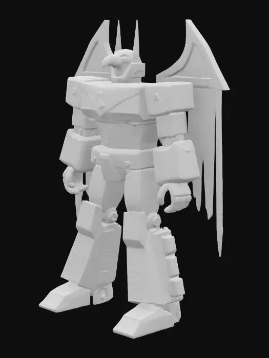 3D model for [USA] Freedom Guardian: A boxy heroic robot statue inspired by an American bald eagle, angular mechanical eagle head with a sharp beak, blocky chest armor featuring a bold star and flag stripes design, thick rectangular arms and legs, metal flag panel wings attached to the back, proud power stance, solid simple mechanical design, symmetrical, watertight, highly detailed, printable 3D style, no background clutter, full-body character focus only, #AroundTheWorld#