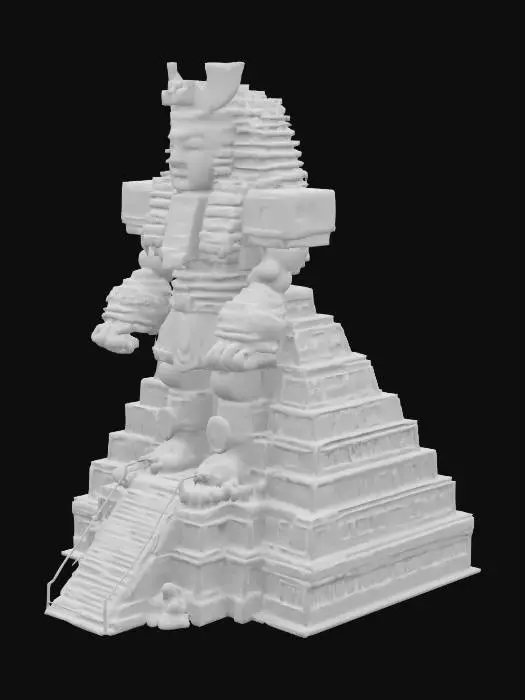 3D model for [Mexico] Pyramid Colossus, A massive humanoid figure with Mayan/Aztec pyramid steps forming its limbs, Face = sunstone mask, arms = temples, #AroundTheWorld#