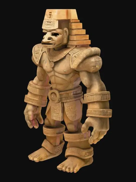 3D model for [Mexico] Pyramid Colossus, A massive humanoid figure with Mayan/Aztec pyramid steps forming its limbs, Face = sunstone mask, arms = temples, #AroundTheWorld#