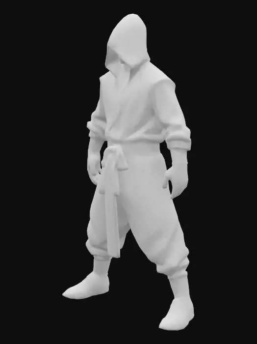 3D model for Human ninja, black clothing, no weapons, A-shape for animation