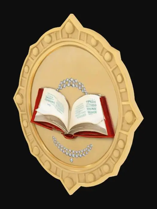 3D model for Diamond style border, edges like a coin, Open Book in the middle a icon for the thirst of open source knowledge , #emblem#