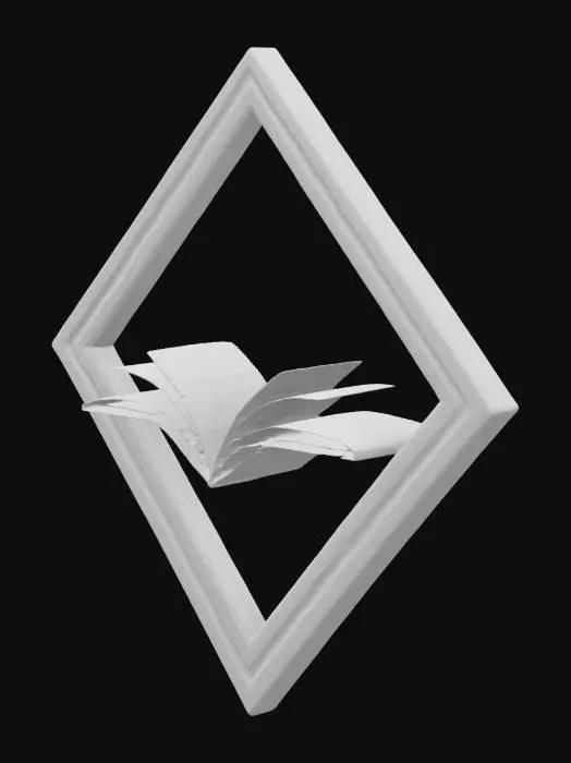 3D model for Diamond style border, edges like a coin, Open Book in the middle a icon for the thirst of open source knowledge , #emblem#