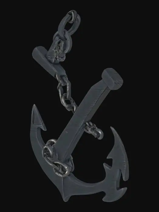3D model for A heavy anchor wrapped in chains, rising through waves with mountain peaks above. Represents strength, perseverance, and duality (sea & land)., #emblem#