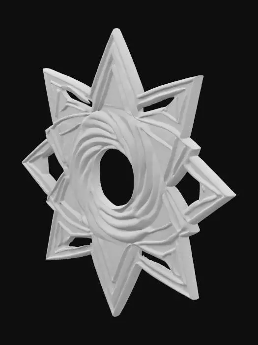 3D model for A five-pointed star with a void or black hole in the center, wrapped in spiral arms. Cosmic explorer guild crest., #emblem#